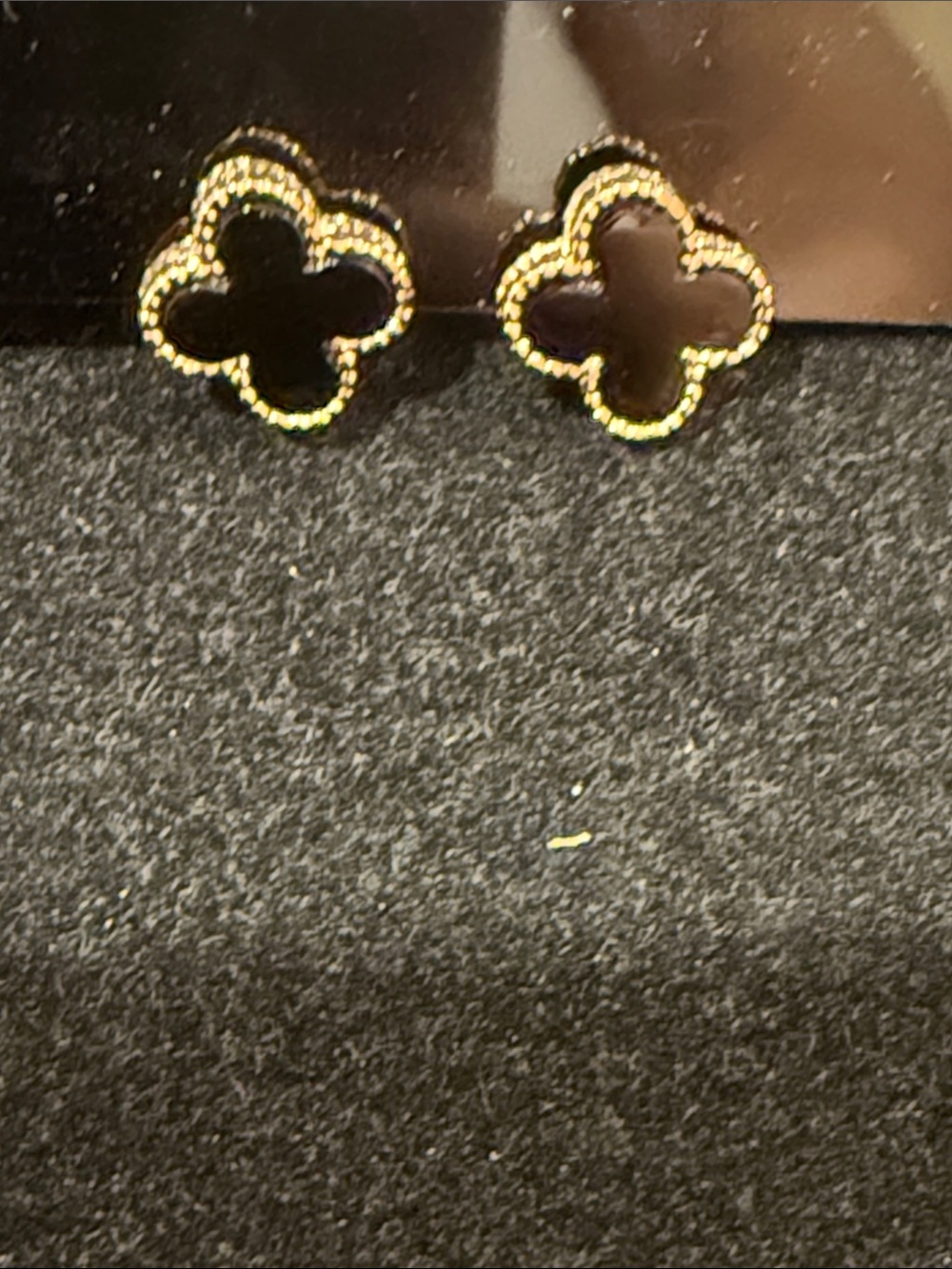 Gold-Trim Black Clover Stud Earrings for Women